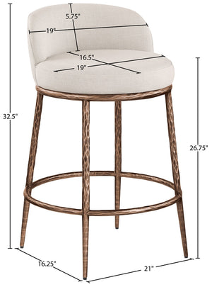 Meridian Furniture Ferro Beige Performance Linen Stool with Bronze Iron Frame for Kitchen Islands 88068Beige-C