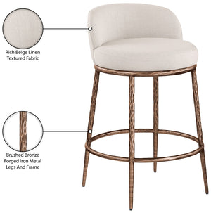 Meridian Furniture Ferro Beige Performance Linen Stool with Bronze Iron Frame for Kitchen Islands 88068Beige-C