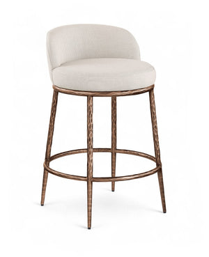 Meridian Furniture Ferro Beige Performance Linen Stool with Bronze Iron Frame for Kitchen Islands 88068Beige-C