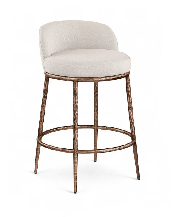 Meridian Furniture Ferro Beige Performance Linen Stool with Bronze Iron Frame for Kitchen Islands 88068Beige-C