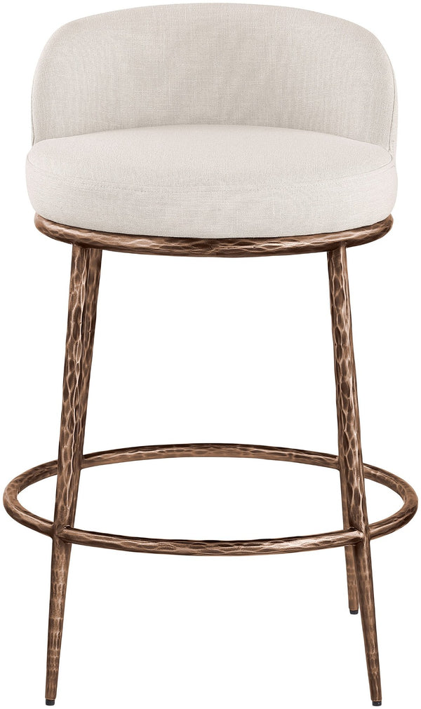 Meridian Furniture Ferro Beige Performance Linen Stool with Bronze Iron Frame for Kitchen Islands 88068Beige-C