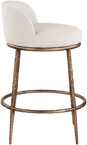 Meridian Furniture Ferro Beige Performance Linen Stool with Bronze Iron Frame for Kitchen Islands 88068Beige-C