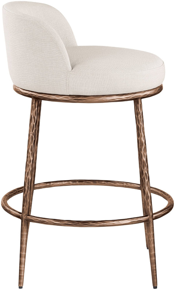 Meridian Furniture Ferro Beige Performance Linen Stool with Bronze Iron Frame for Kitchen Islands 88068Beige-C