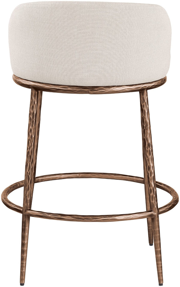 Meridian Furniture Ferro Beige Performance Linen Stool with Bronze Iron Frame for Kitchen Islands 88068Beige-C