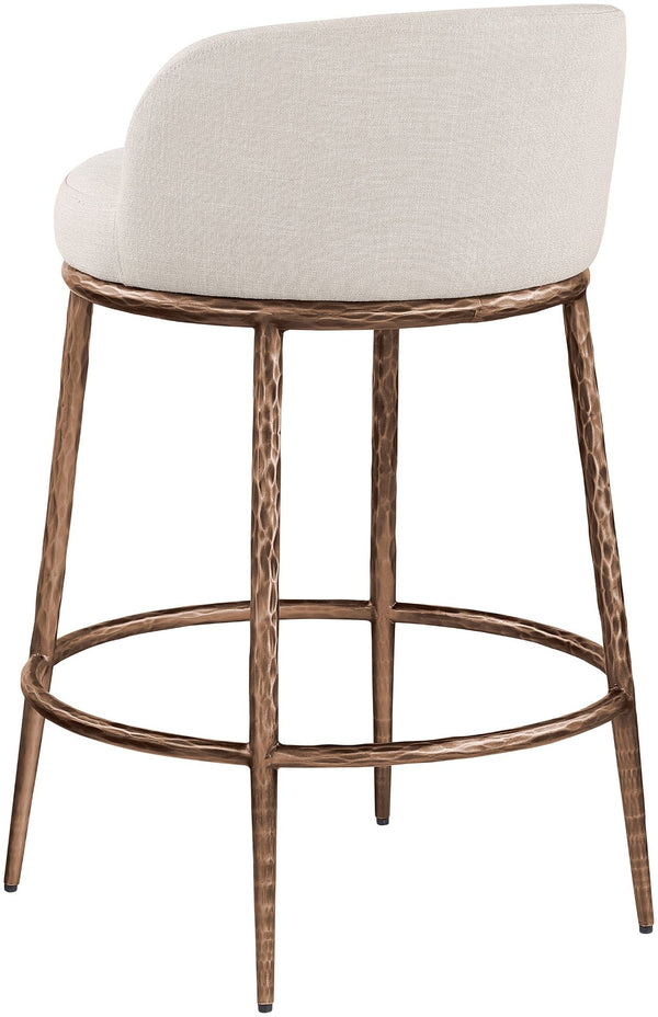 Meridian Furniture Ferro Beige Performance Linen Stool with Bronze Iron Frame for Kitchen Islands 88068Beige-C