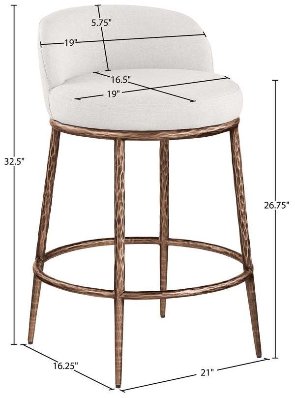 Meridian Furniture Ferro Brushed Bronze Iron Upholstered Counter Stool for Kitchen Islands and Bars 88068Cream-C