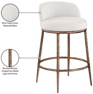Meridian Furniture Ferro Brushed Bronze Iron Upholstered Counter Stool for Kitchen Islands and Bars 88068Cream-C