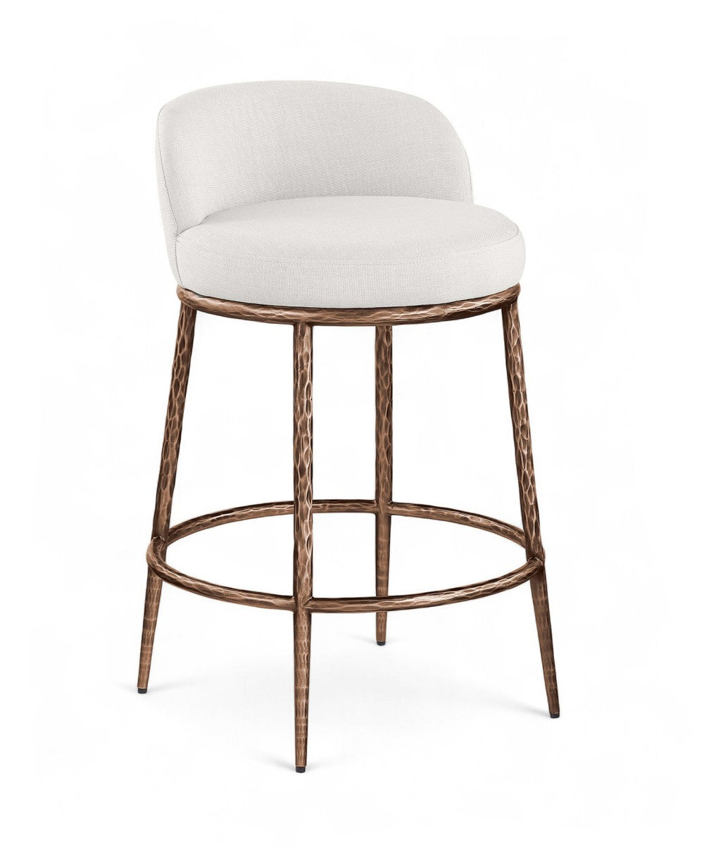 Meridian Furniture Ferro Brushed Bronze Iron Upholstered Counter Stool for Kitchen Islands and Bars 88068Cream-C