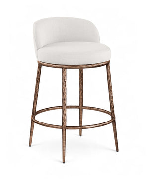 Meridian Furniture Ferro Brushed Bronze Iron Upholstered Counter Stool for Kitchen Islands and Bars 88068Cream-C