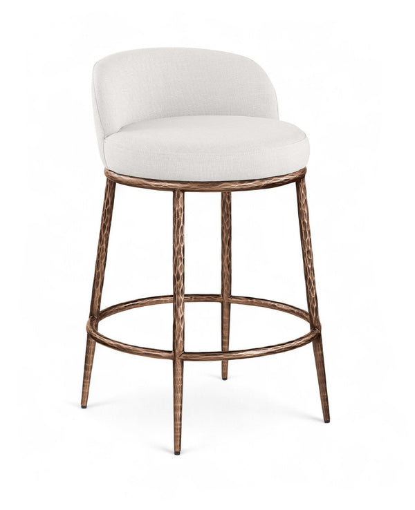 Meridian Furniture Ferro Brushed Bronze Iron Upholstered Counter Stool for Kitchen Islands and Bars 88068Cream-C