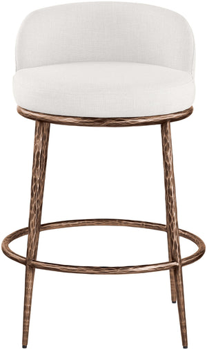 Meridian Furniture Ferro Brushed Bronze Iron Upholstered Counter Stool for Kitchen Islands and Bars 88068Cream-C