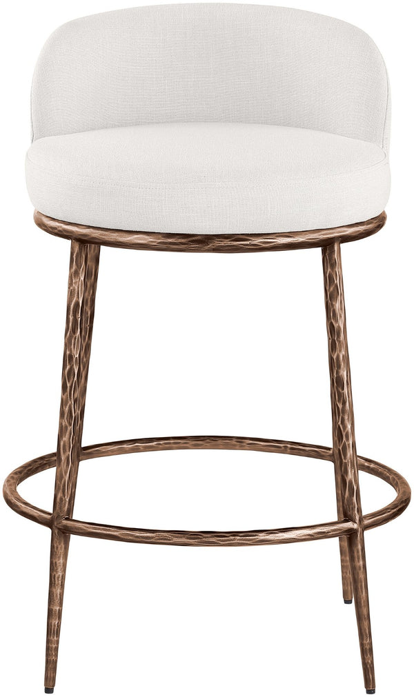 Meridian Furniture Ferro Brushed Bronze Iron Upholstered Counter Stool for Kitchen Islands and Bars 88068Cream-C