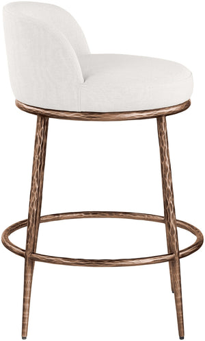 Meridian Furniture Ferro Brushed Bronze Iron Upholstered Counter Stool for Kitchen Islands and Bars 88068Cream-C