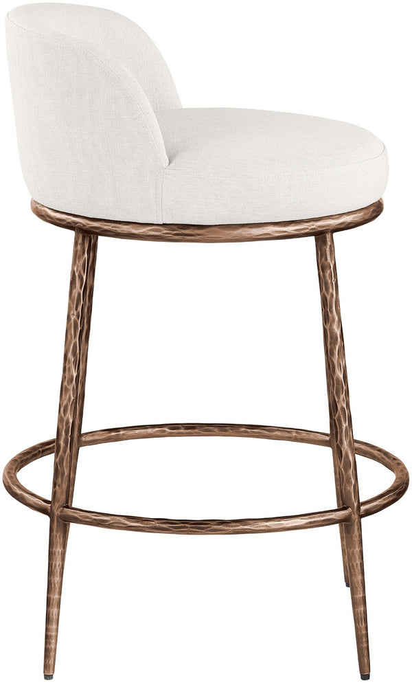 Meridian Furniture Ferro Brushed Bronze Iron Upholstered Counter Stool for Kitchen Islands and Bars 88068Cream-C
