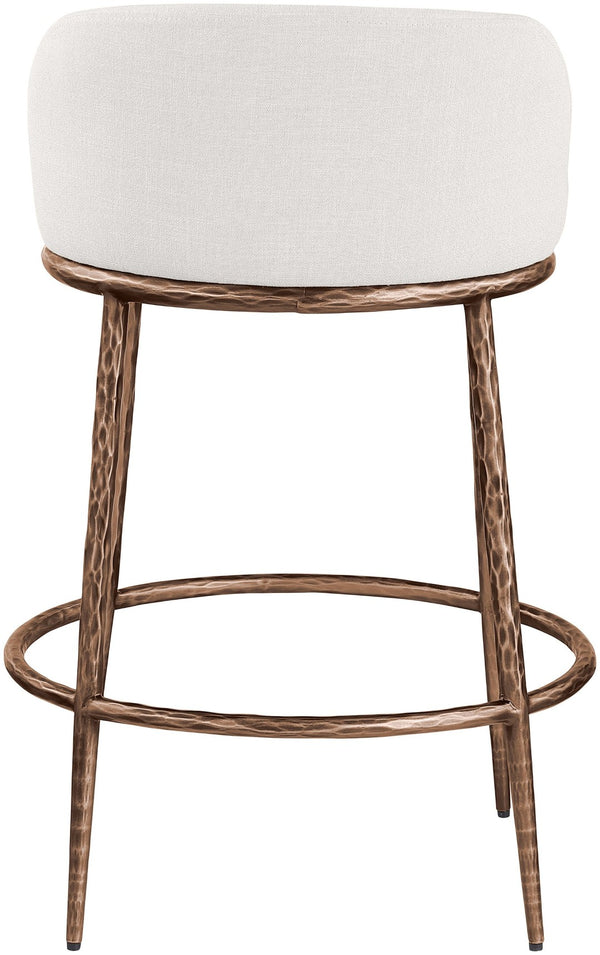 Meridian Furniture Ferro Brushed Bronze Iron Upholstered Counter Stool for Kitchen Islands and Bars 88068Cream-C