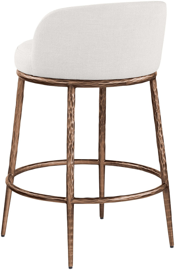 Meridian Furniture Ferro Brushed Bronze Iron Upholstered Counter Stool for Kitchen Islands and Bars 88068Cream-C