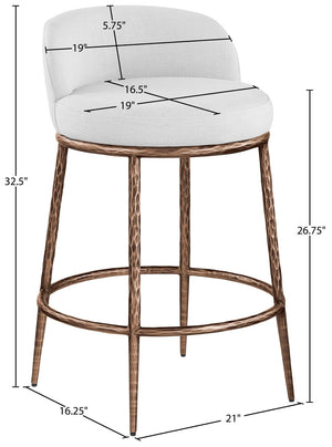 Meridian Furniture Ferro Sculptural Counter Stool with Bronze Iron Frame and Stain Resistant Linen Fabric 88068White-C