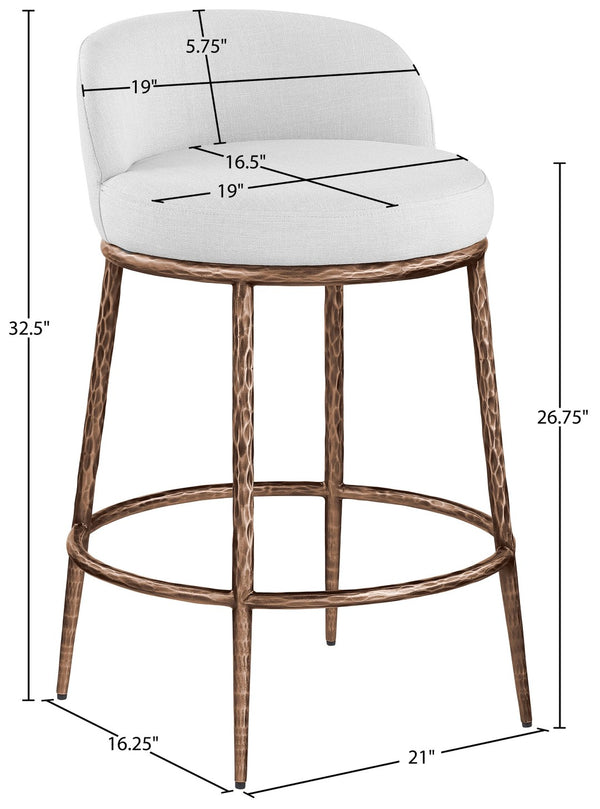 Meridian Furniture Ferro Sculptural Counter Stool with Bronze Iron Frame and Stain Resistant Linen Fabric 88068White-C