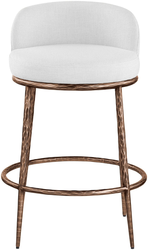 Meridian Furniture Ferro Sculptural Counter Stool with Bronze Iron Frame and Stain Resistant Linen Fabric 88068White-C