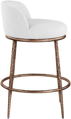 Meridian Furniture Ferro Sculptural Counter Stool with Bronze Iron Frame and Stain Resistant Linen Fabric 88068White-C