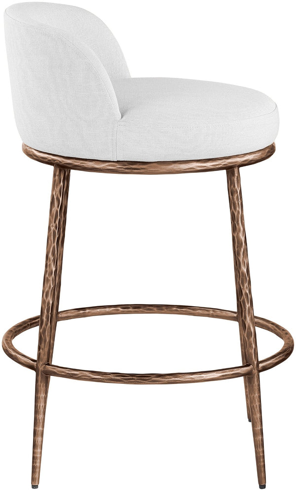 Meridian Furniture Ferro Sculptural Counter Stool with Bronze Iron Frame and Stain Resistant Linen Fabric 88068White-C