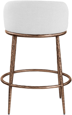 Meridian Furniture Ferro Sculptural Counter Stool with Bronze Iron Frame and Stain Resistant Linen Fabric 88068White-C