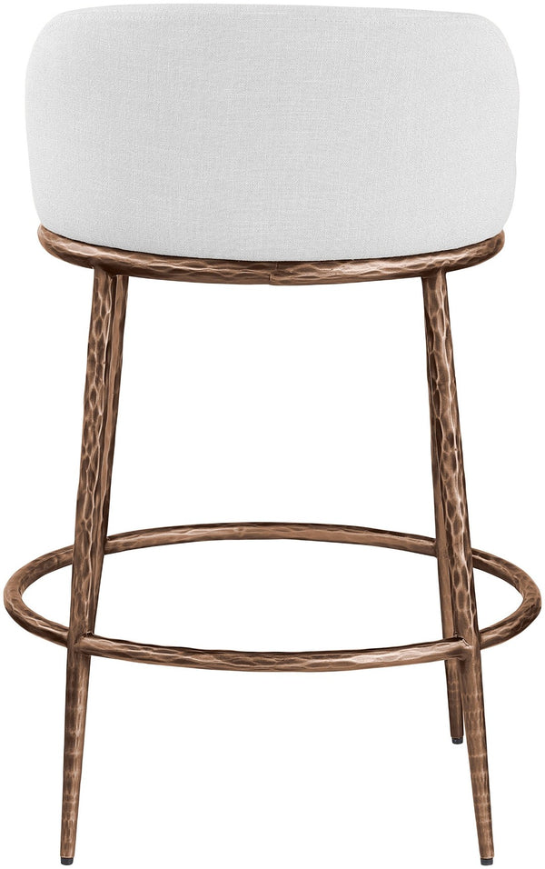 Meridian Furniture Ferro Sculptural Counter Stool with Bronze Iron Frame and Stain Resistant Linen Fabric 88068White-C
