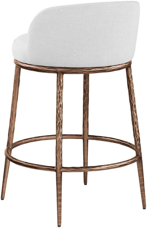 Meridian Furniture Ferro Sculptural Counter Stool with Bronze Iron Frame and Stain Resistant Linen Fabric 88068White-C