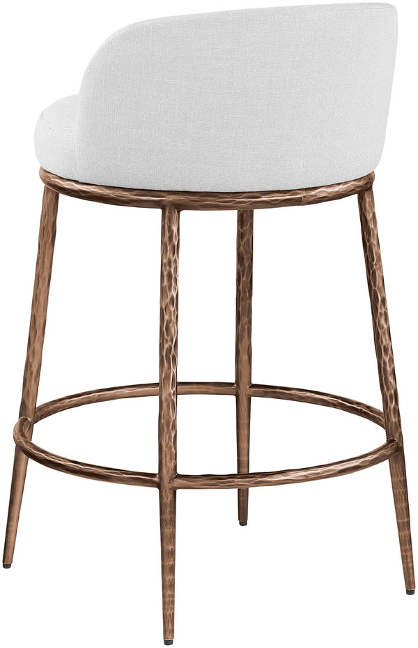 Meridian Furniture Ferro Sculptural Counter Stool with Bronze Iron Frame and Stain Resistant Linen Fabric 88068White-C