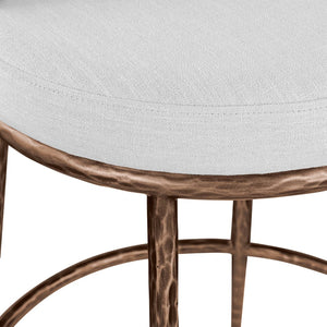 Meridian Furniture Ferro Sculptural Counter Stool with Bronze Iron Frame and Stain Resistant Linen Fabric 88068White-C