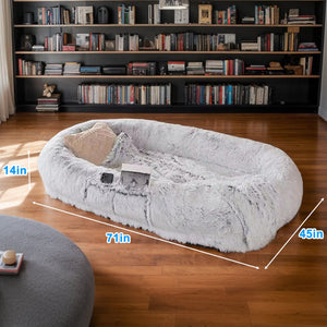 English Elm Human Plush Faux Fur Dog Bed 71"x45"x14" Gray — Washable Orthopedic Napping Lounger for Two W3101P314614