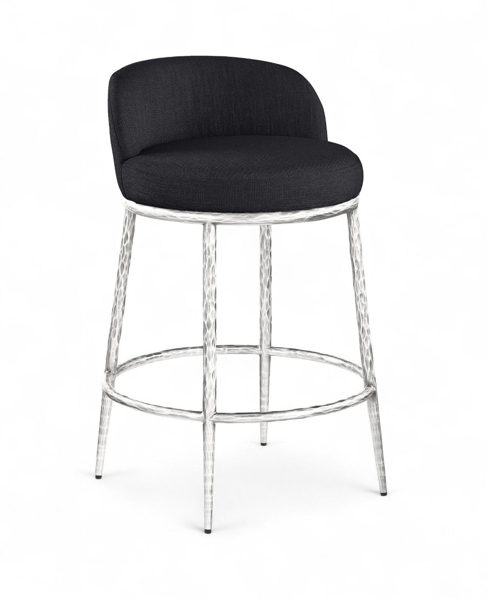 Meridian Furniture Ferro Sculptural Black Performance Fabric Counter Stool with Brushed Silver Iron Base 88069Black-C