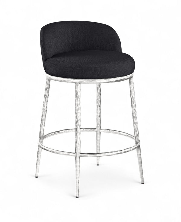 Meridian Furniture Ferro Sculptural Black Performance Fabric Counter Stool with Brushed Silver Iron Base 88069Black-C