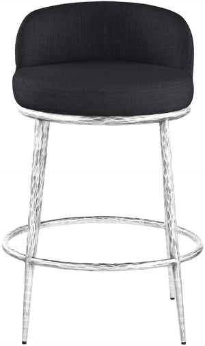 Meridian Furniture Ferro Sculptural Black Performance Fabric Counter Stool with Brushed Silver Iron Base 88069Black-C