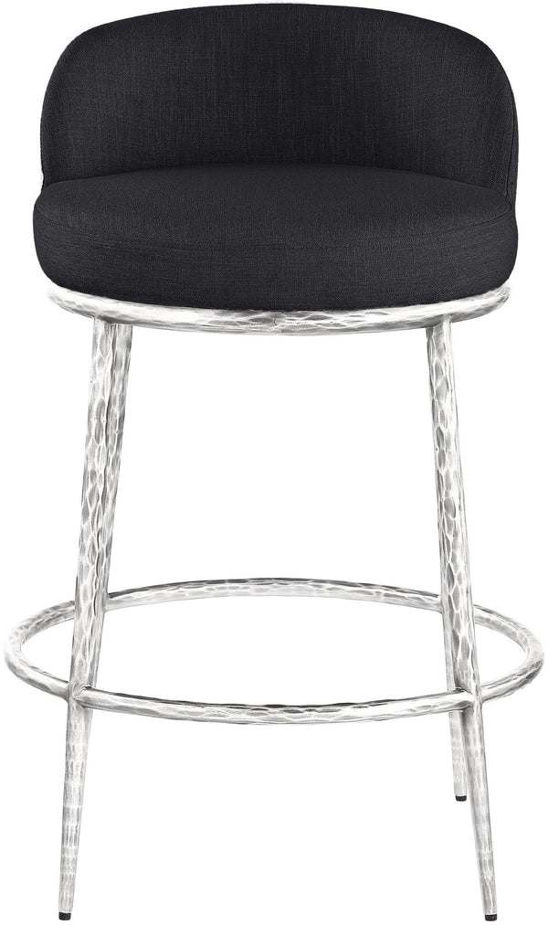 Meridian Furniture Ferro Sculptural Black Performance Fabric Counter Stool with Brushed Silver Iron Base 88069Black-C