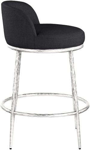 Meridian Furniture Ferro Sculptural Black Performance Fabric Counter Stool with Brushed Silver Iron Base 88069Black-C