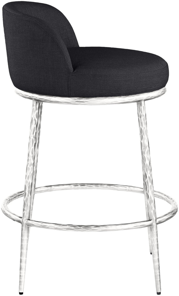 Meridian Furniture Ferro Sculptural Black Performance Fabric Counter Stool with Brushed Silver Iron Base 88069Black-C