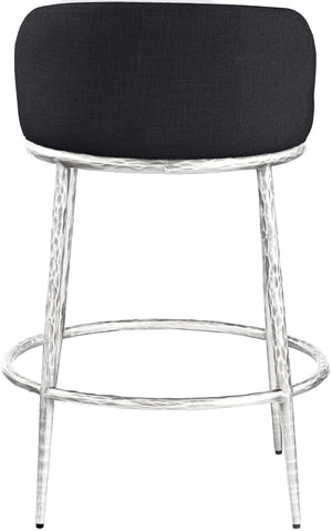 Meridian Furniture Ferro Sculptural Black Performance Fabric Counter Stool with Brushed Silver Iron Base 88069Black-C