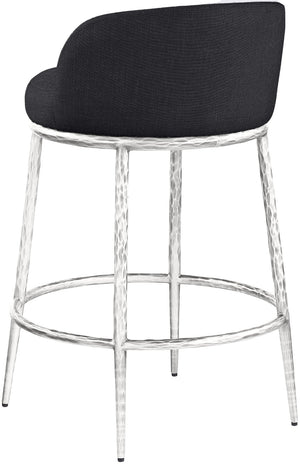 Meridian Furniture Ferro Sculptural Black Performance Fabric Counter Stool with Brushed Silver Iron Base 88069Black-C
