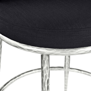 Meridian Furniture Ferro Sculptural Black Performance Fabric Counter Stool with Brushed Silver Iron Base 88069Black-C