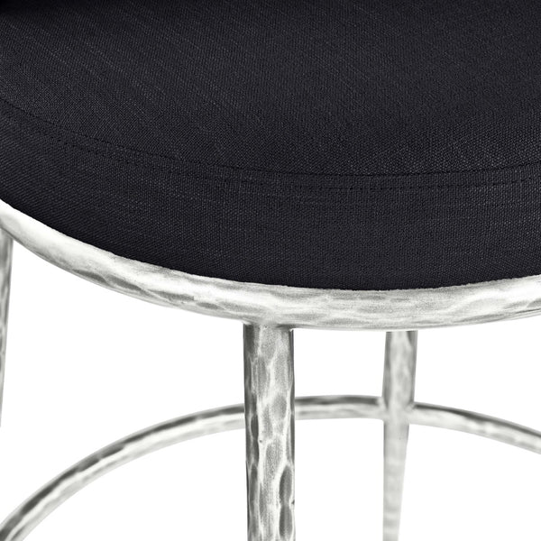 Meridian Furniture Ferro Sculptural Black Performance Fabric Counter Stool with Brushed Silver Iron Base 88069Black-C