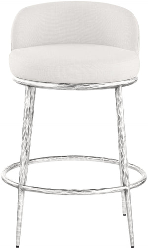 Meridian Furniture Ferro Sculptural Cream Linen Performance Fabric Counterstool with Brushed Silver Iron Base 88069Cream-C
