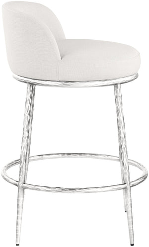 Meridian Furniture Ferro Sculptural Cream Linen Performance Fabric Counterstool with Brushed Silver Iron Base 88069Cream-C