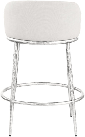 Meridian Furniture Ferro Sculptural Cream Linen Performance Fabric Counterstool with Brushed Silver Iron Base 88069Cream-C