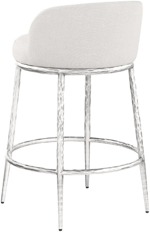 Meridian Furniture Ferro Sculptural Cream Linen Performance Fabric Counterstool with Brushed Silver Iron Base 88069Cream-C