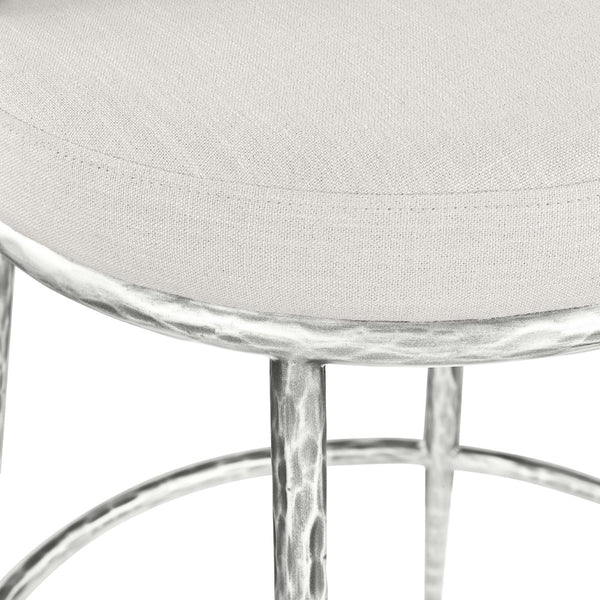 Meridian Furniture Ferro Sculptural Cream Linen Performance Fabric Counterstool with Brushed Silver Iron Base 88069Cream-C