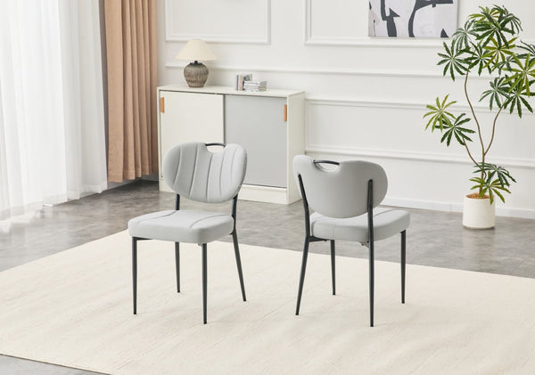 English Elm Dark Oil Waxed Faux Leather Dining Chair Set with Diamond Tufted High Back Metal Legs W3493P449247
