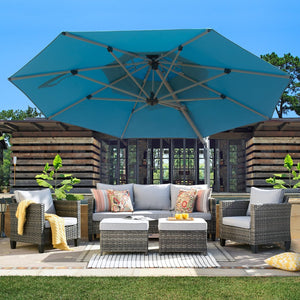 English Elm Round Cantilever Umbrella with Center Pole - 9-Rib Reinforced Aluminum Frame, 360° Pedal Rotate, Hydraulic Opening and 5-Position Tilt Adjustment for Superior Sun Protection Lake Blue W1859P337908