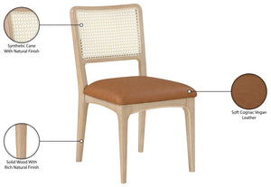 Meridian Furniture Atrium Art Deco Dining Chair with Cane Back Vegan Leather Seat and Walnut Wood Frame Cognac Single 88070Cognac-C