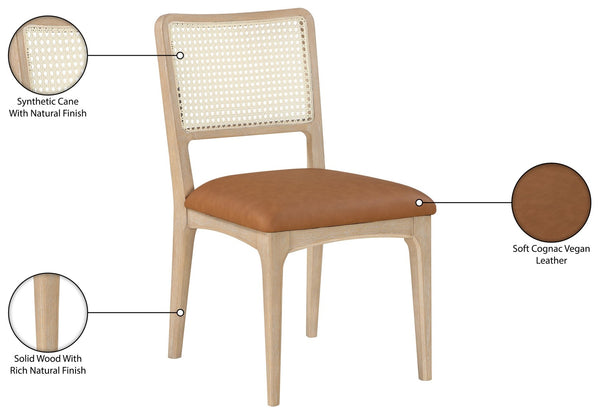 Meridian Furniture Atrium Art Deco Dining Chair with Cane Back Vegan Leather Seat and Walnut Wood Frame Cognac Single 88070Cognac-C